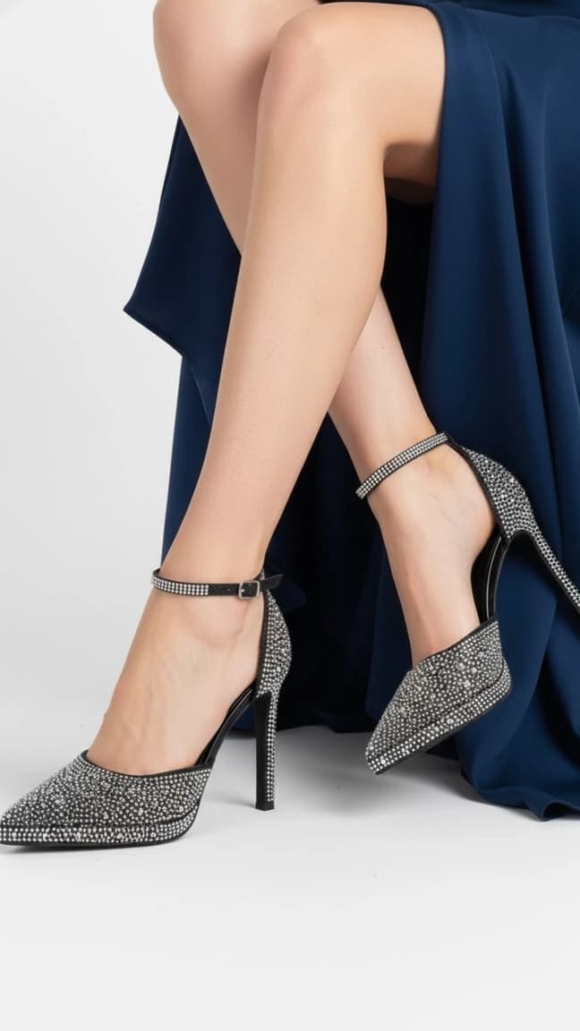 Escarpins femme noirs à talons hauts ornés de strass – Collection TPGK soirée chic